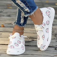 Women's Baseball Pattern Flat Shoes Lightweight Soft Sport Running Shoes