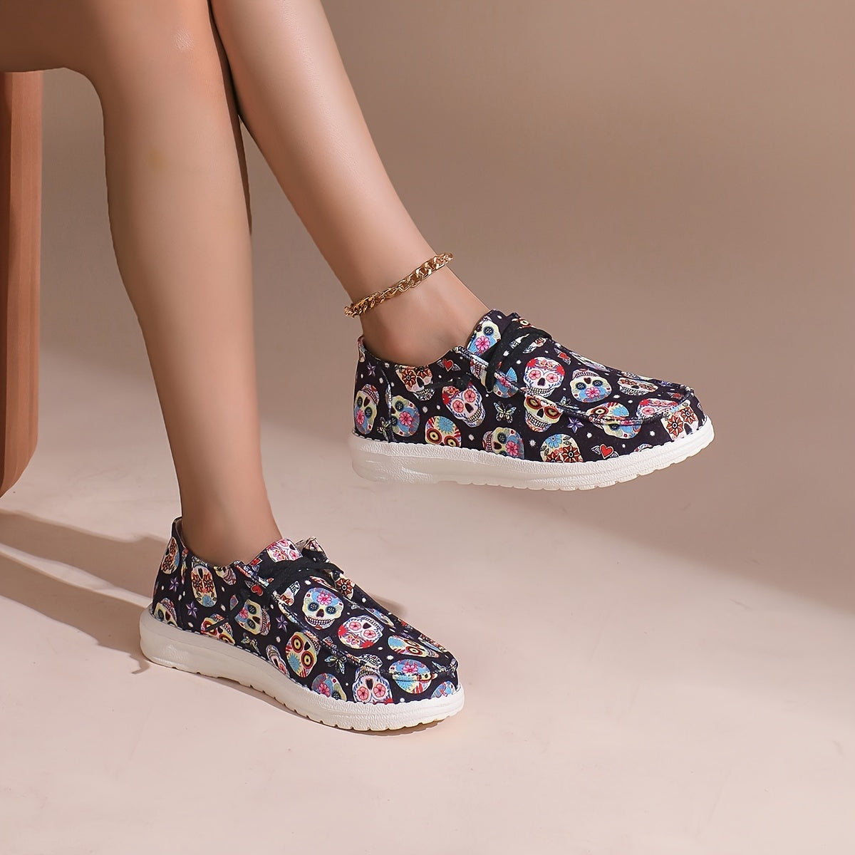 Colorful Skull Ghost Print Flat Shoes Scary Style Soft Bottom Sport Shoes
