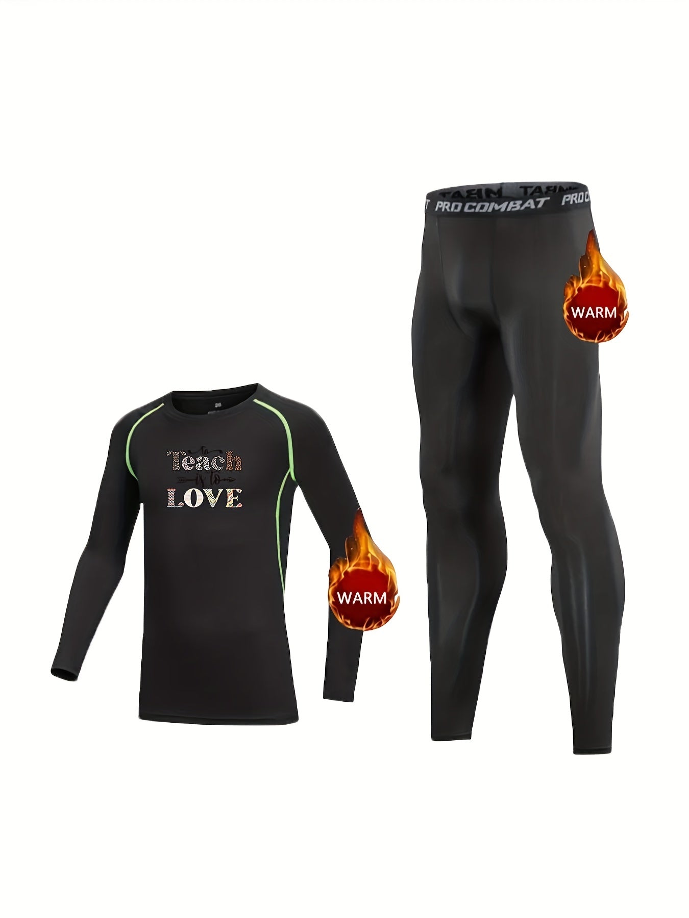 2pcs Kids Fleece Compression Sets with Colorful Letter Print
