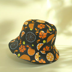 Orange Print Bucket Hat Cartoon Fruit Sunscreen Basin Hat