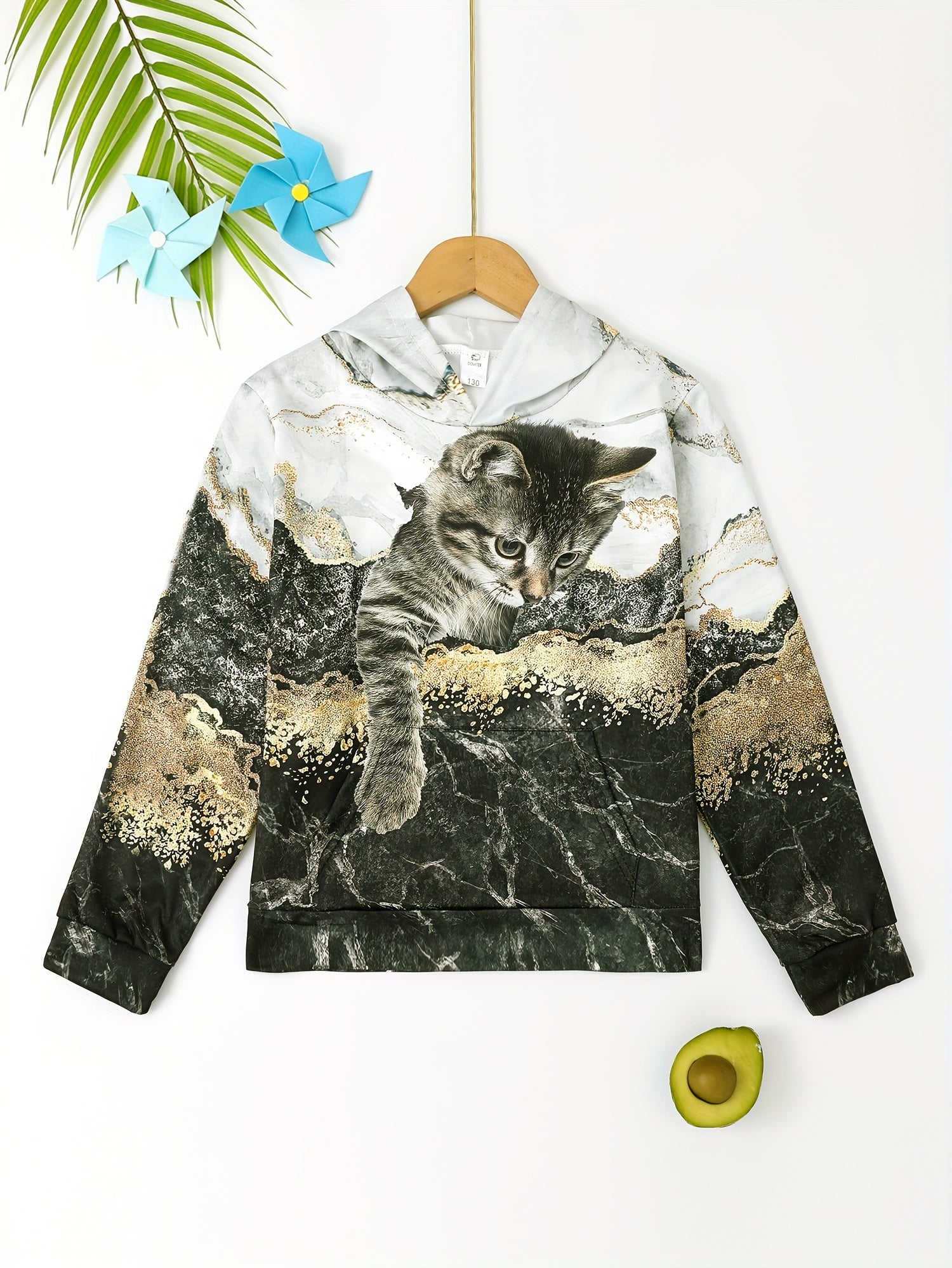 3D Cat Print Kid's Hoodie Unisex Pullover Hooded Long Sleeve Top