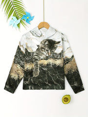 3D Cat Print Kid's Hoodie Unisex Pullover Hooded Long Sleeve Top