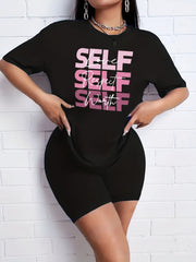 2pc Summer Casual Sports Letter T-Shirt & Solid Shorts Activewear Set