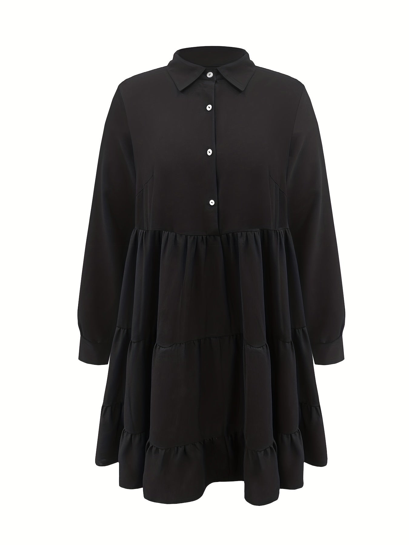 Casual Dress Women's Button Up Long Sleeve Smock Shirt Dress