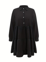 Casual Dress Women's Button Up Long Sleeve Smock Shirt Dress