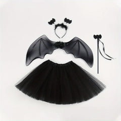 4pcs Halloween Bat Costume Set Puffy Skirt Bat Wings Bat Bandana