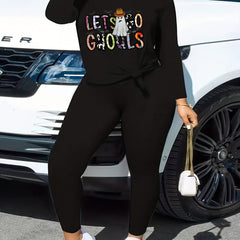 Ghost Art Print Top & Leggings Set Plus Size Halloween Outfit