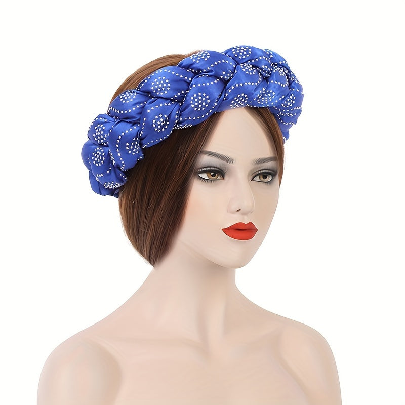 Satin Headband Twist Braid Hair Band Rhinestone Decor Headdress