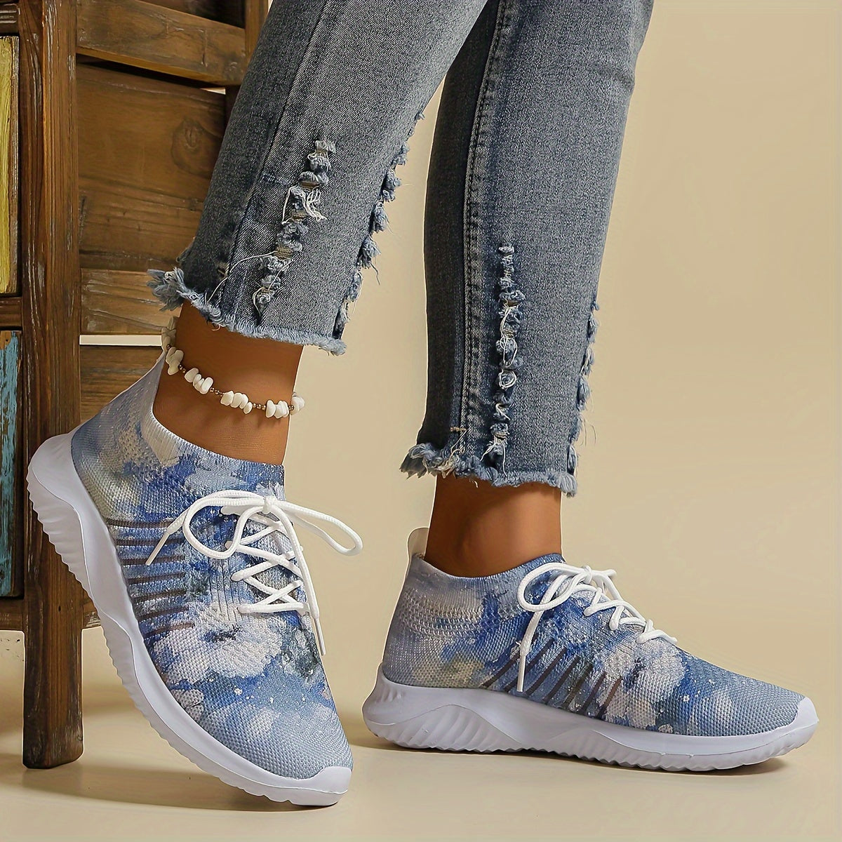 Women's Ink Print Mesh Sneakers Breathable Soft Sole Running Shoes