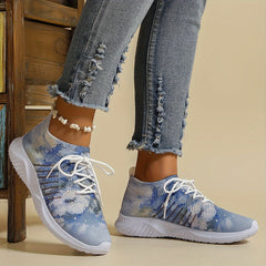 Women's Ink Print Mesh Sneakers Breathable Soft Sole Running Shoes
