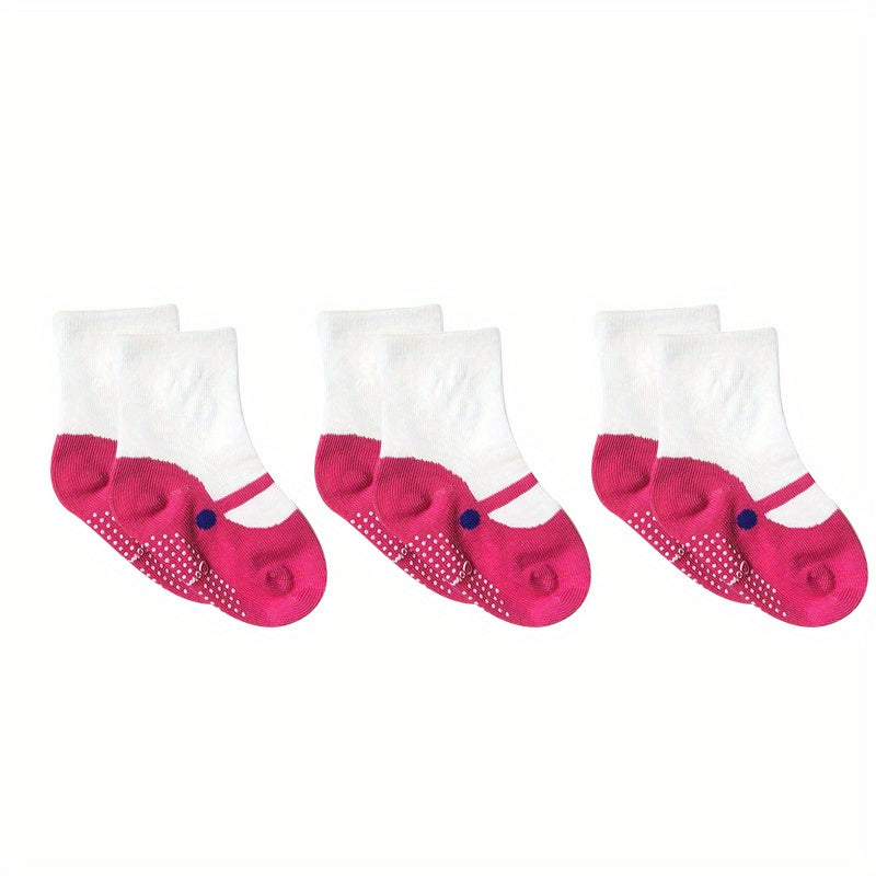 3 Pairs Baby Girls Ballet Shose Pattern Cotton Crew Socks