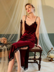 Lace Velvet Nightdress V-neck Sleep Dress