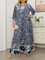 Women's Plus Size Boho Maxi Dress Long Sleeve Floral Print Loose Fit