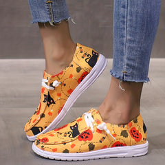 Scary Cat Pumpkin Print Slip On Sneakers Lightweight Comfortable Boat Shoes