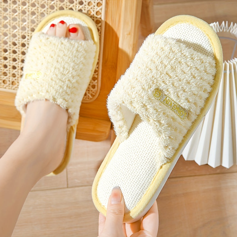 Women's Faux Fur Slippers with Linen Sole