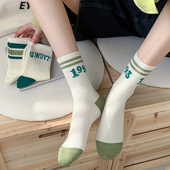 5 Pairs Letter & Striped Print Socks Comfy Sports Socks Women's St