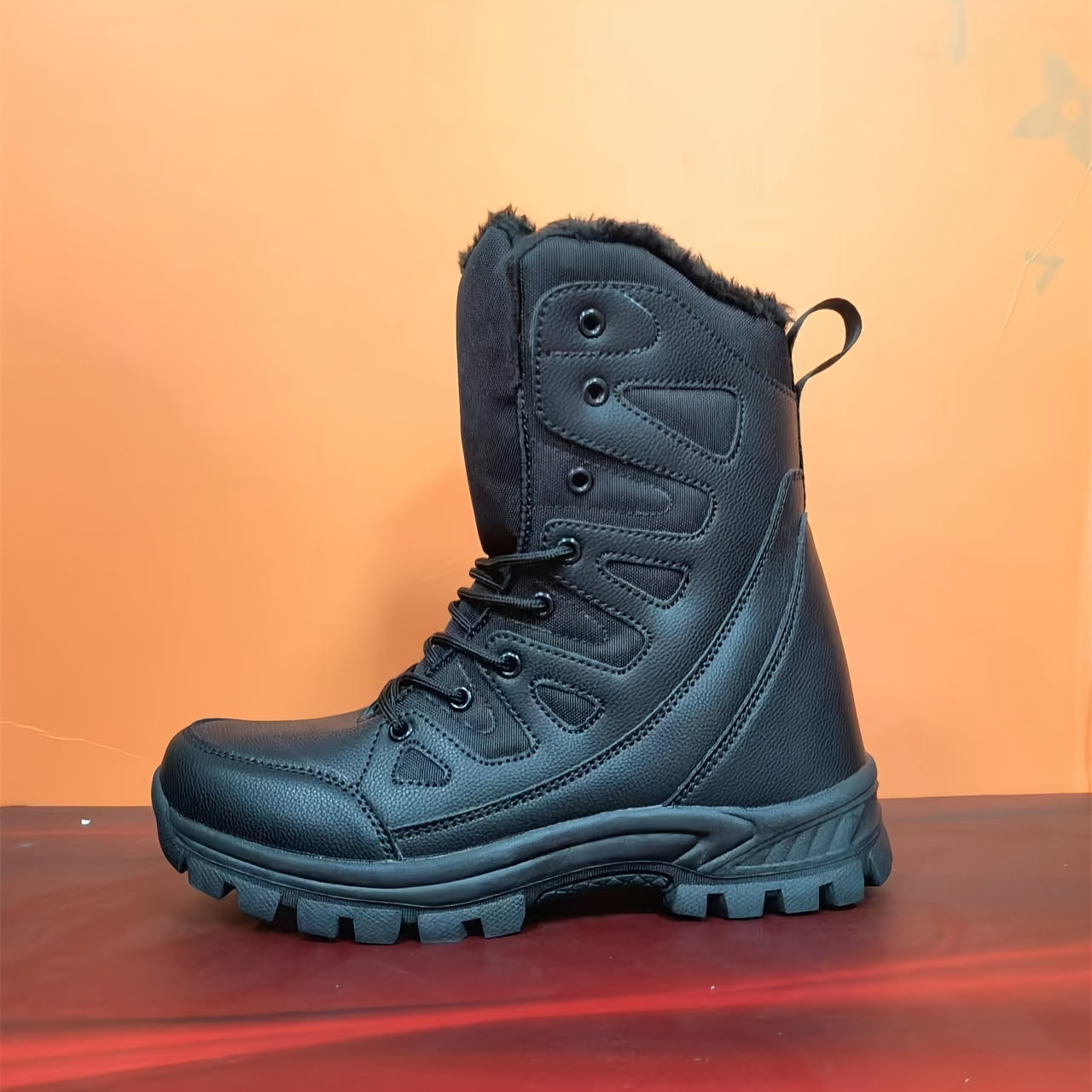 Fur Lined High Top Combat Boots Waterproof Hiking Boot