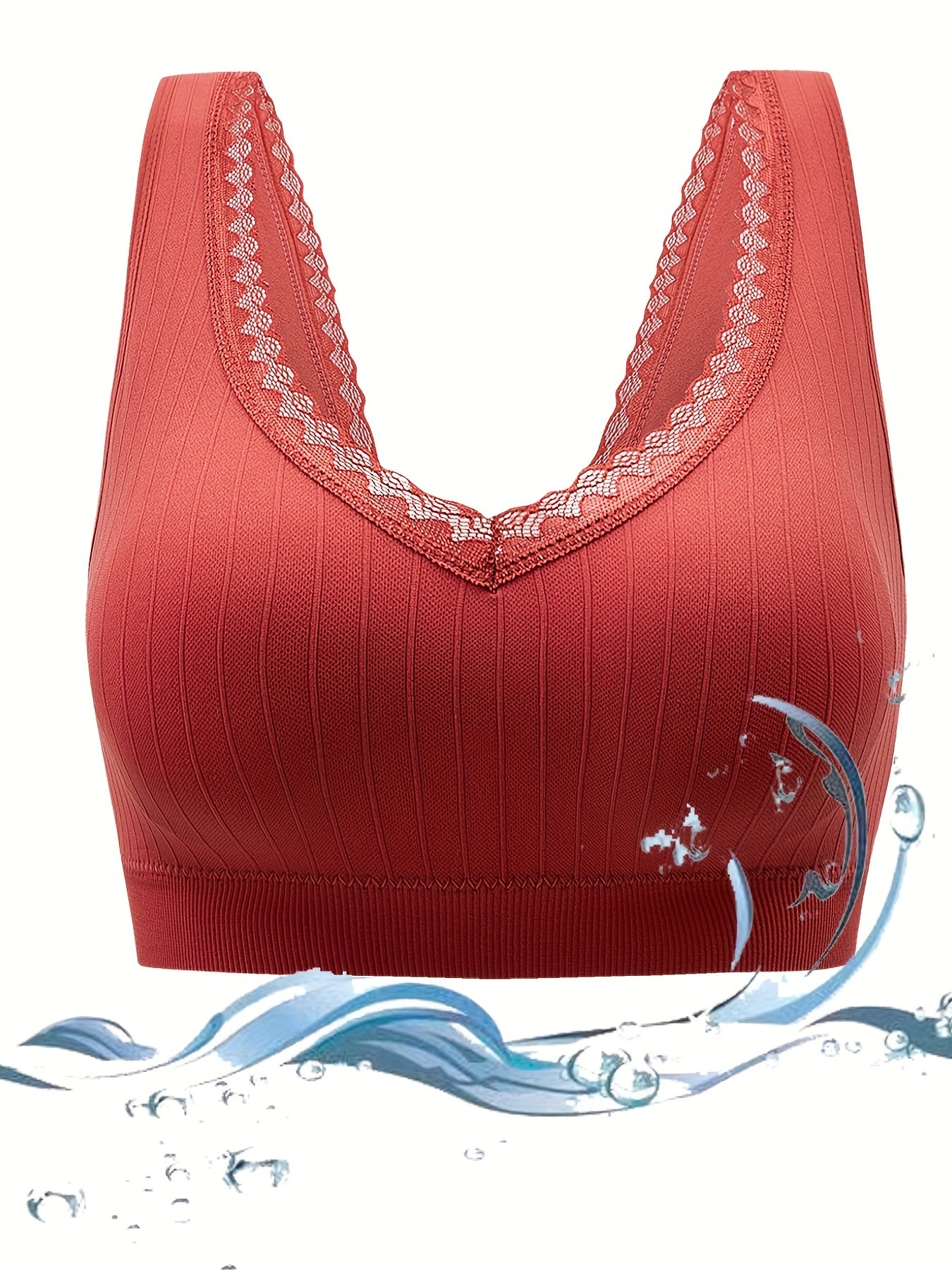 Soft Lace Trim Wireless Yoga Sports Bra