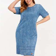 Casual Denim Dress Women's Plus Short Sleeve Denim Dress