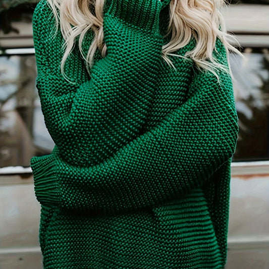 Casual Turtleneck Sweater Long Sleeve Solid Knit