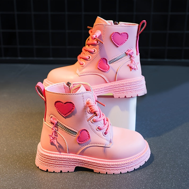 Girls' Non Slip Zip Up Ankle Boots with Heart Pattern