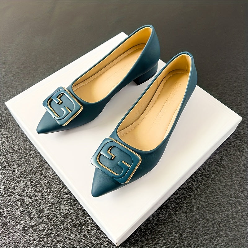 Women's Point Toe Slip On Soft Sole Lightweight Chunky Heel Shoes