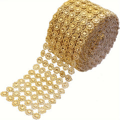 Golden Mesh Ribbon Wrap Sunflower Crystal Rhinestone Sparkle Ribbon