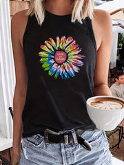 Sunflower & Letter Print Tank Top Women's Clothing