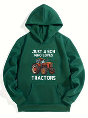 TRACTOR Letter Print Boys Hooded Sweatshirt