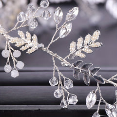 Leaf Shape Faux Pearl Head Piece Ribbon Bridal Hair Accessory