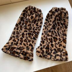 Leopard Fuzzy Leg Warmers Ruffle Knee High Socks Women's Stockings