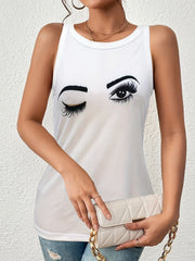 Eye & Eyelash Print Neck Tank Top Women's Sleeveless Top