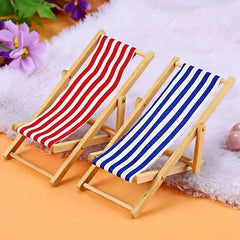 Wooden Beach Chairs Folding Red Striped for Dollhouses