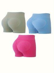 3pcs Slim Fit Yoga Shorts High Stretch Solid Seamless Gym Sporty Shorts