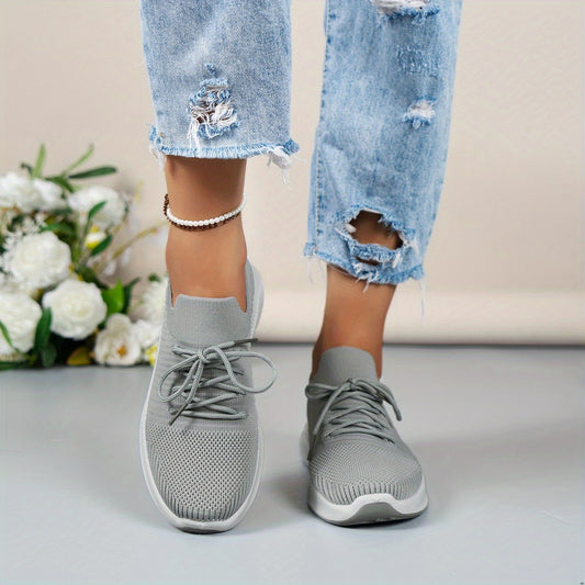 Women's Breathable Knit Sports Shoes Lace Up Low Top Sneakers