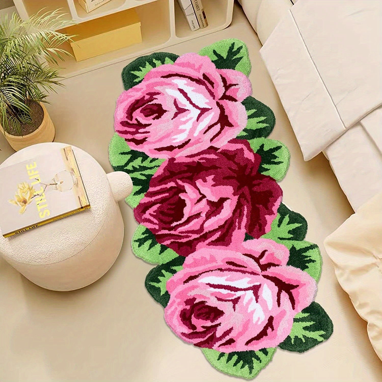 Floral Rug Anti-Slip Backing Cozy Carpet Washable