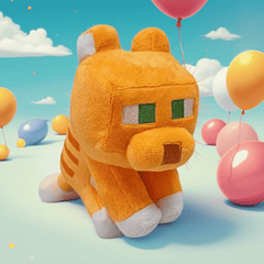 Standing Orange Cat Plush Toy Soft Stuffed Animal with Green Eyes