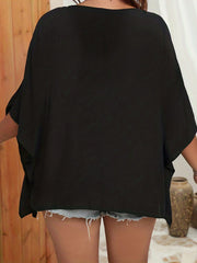 Casual Blouse Women's Plus Contrast Lace Trim Batwing Sleeve V Neck
