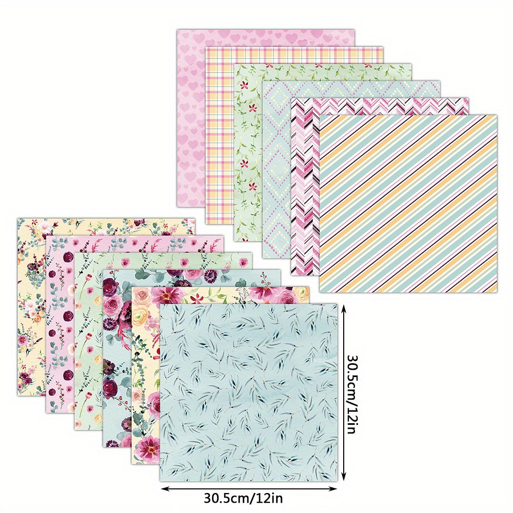 12pcs Flower Dot Marble Pattern DIY Material Scrapbook Background Paper