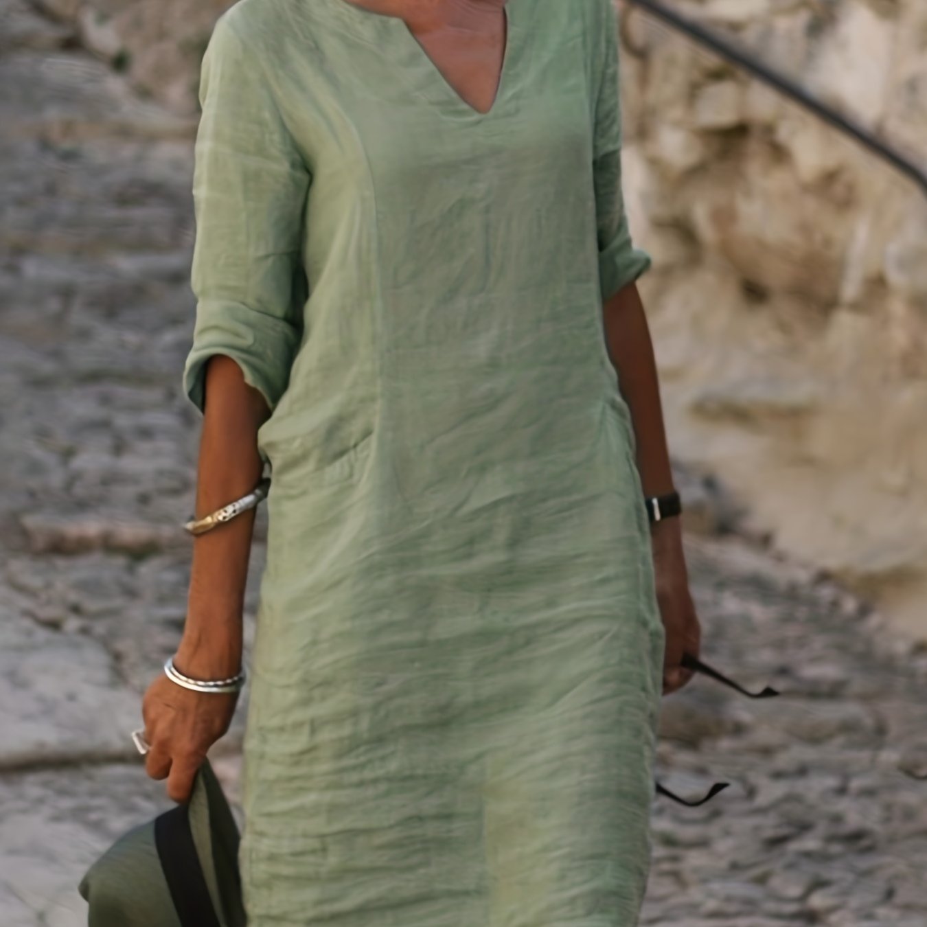 Notched Neck Vacation Dress Casual Dress For Summer & Spring
