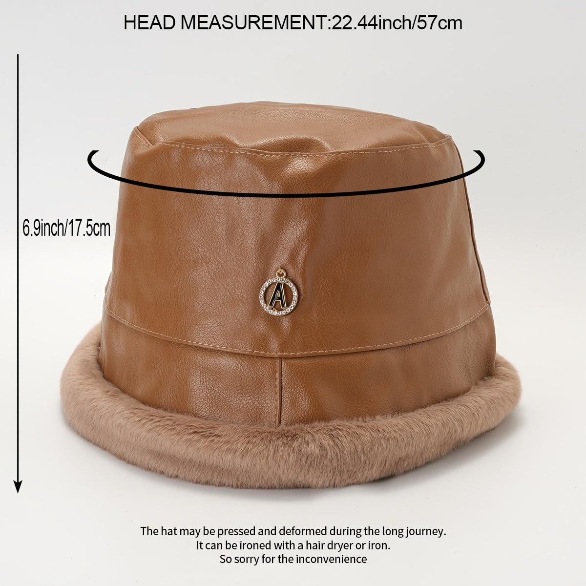 PU Leather Plush Edge Bucket Hat Warm Sun Hats For Women