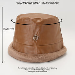 PU Leather Plush Edge Bucket Hat Warm Sun Hats For Women