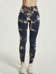 Navy Tie Dye Running Pants High Waisted Yoga Fitness Pants