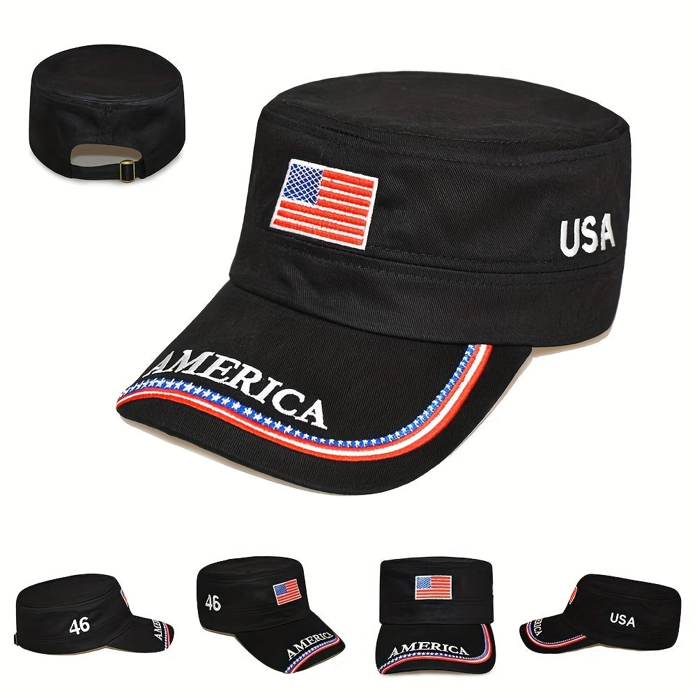 Men's Sunscreen Flag Flat Cap Outdoor Travel Military Long Hat