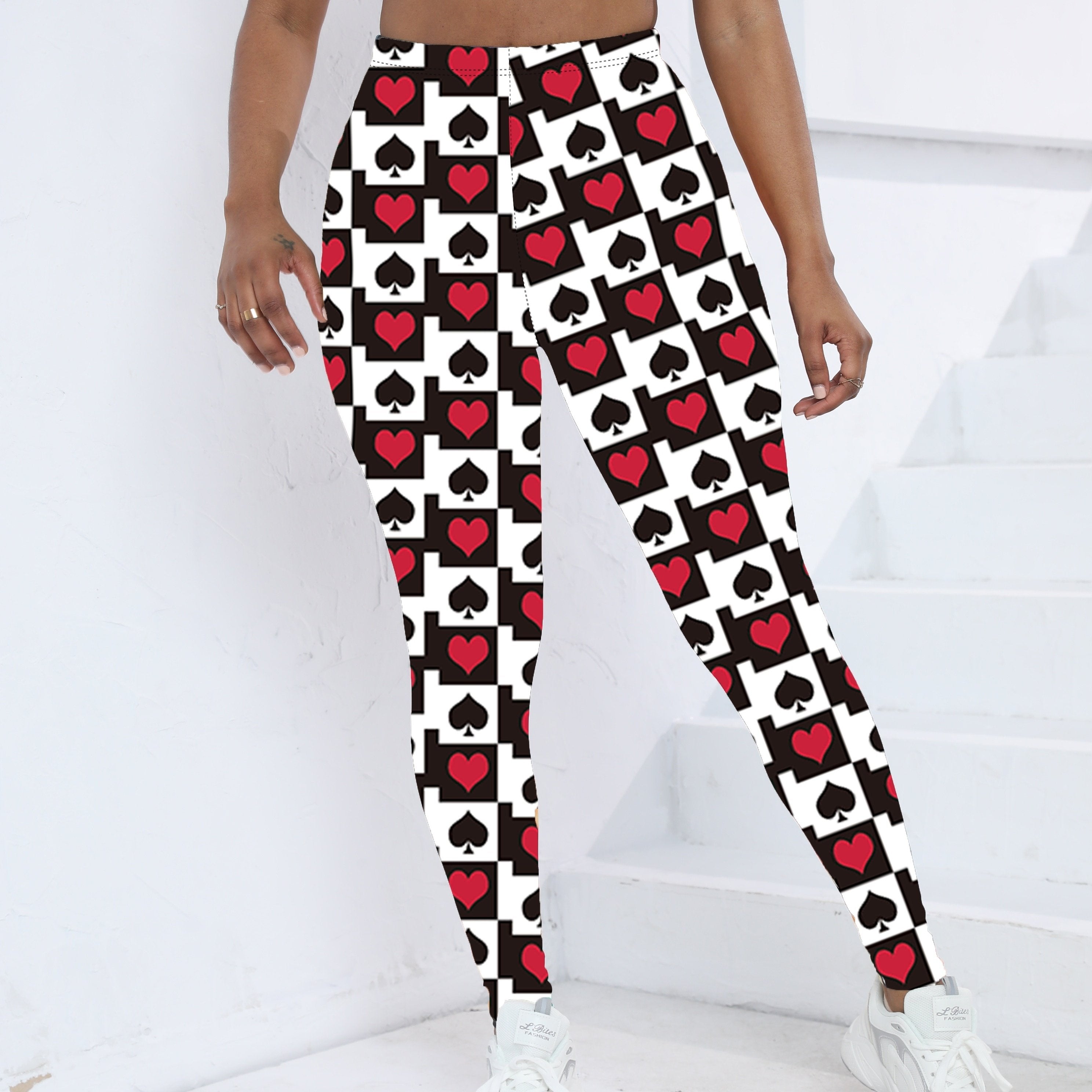 Heart & Spade Print Skinny Leggings Stretchy Women's Clothing
