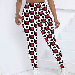 Heart & Spade Print Skinny Leggings Stretchy Women's Clothing