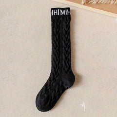 Letter Print Thigh High Socks Textured Over The Knee Stockings