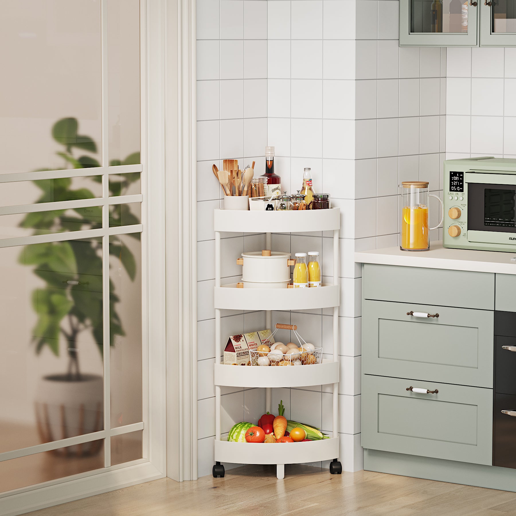 Multipurpose Kitchen Corner Shelves Storage Rack For Fruits Drinks Snacks