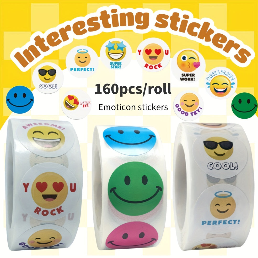 160pcs Emoticons Encouragement Stickers for Children Multiple Colors