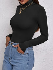 Solid Slim Turtleneck Long Sleeve Top for Fall & Winter